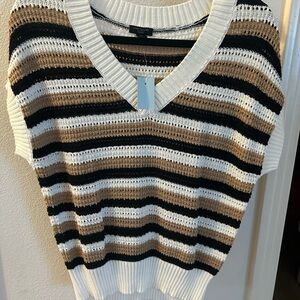Ann Taylor Factory V-Neck Sweater - Black, White, Tan